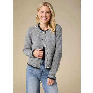 Arun Button Front Cardigan With Pearls