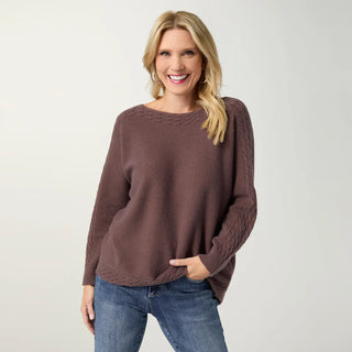French Roast Heavenly-luxe Cable Knit Detail Dolman Sweater