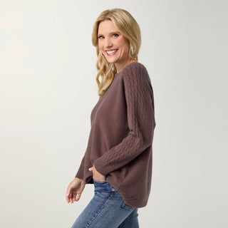 French Roast Heavenly-luxe Cable Knit Detail Dolman Sweater