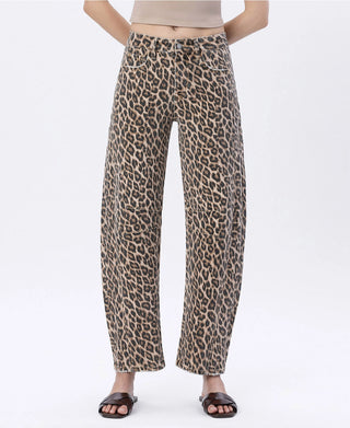Vervet High Rise Leopard Print Barrel Jeans