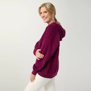 Rich Wine Heavenly-luxe Embellished Hooded Sweater