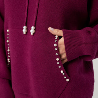 Rich Wine Heavenly-luxe Embellished Hooded Sweater