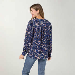 Steller Blue Suki V-neck Printed Blouse