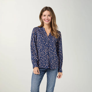 Steller Blue Suki V-neck Printed Blouse
