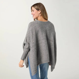Grey Caspia Poncho With Cable Knit Design