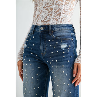 Mica Denim High Rise Pearl Embellishment