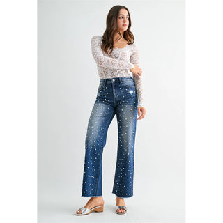 Mica Denim High Rise Pearl Embellishment