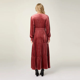 Castielle Velour Cinched Waist Maxi Dress-Salmon Orange