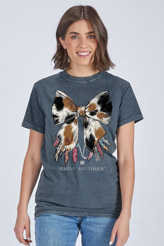 Simply Southern Cow Print Bow SS Tee