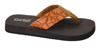 Corkys Summer Break Cognac Flower Emboss Flip Flop