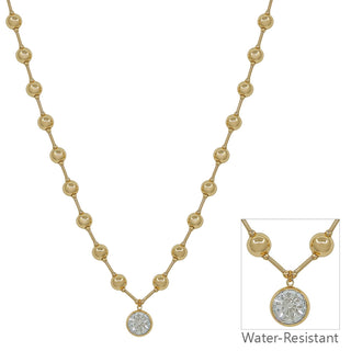 Water Resistant Gold Beaded with 10mm Crystal Drop 16"-18" Necklace