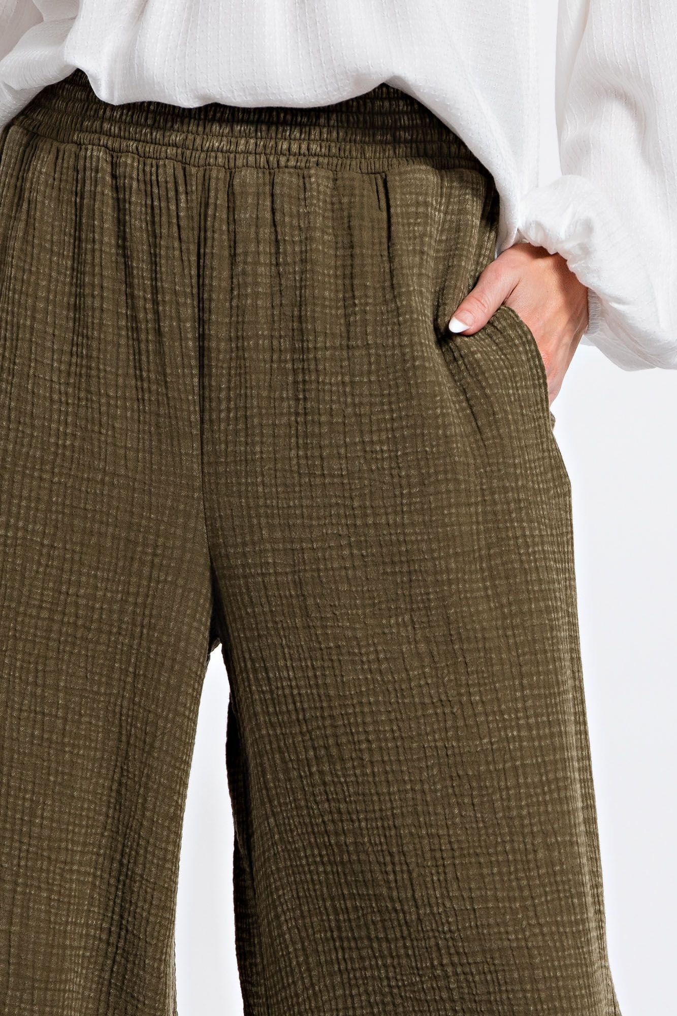 Olive Smocked Waist Pants