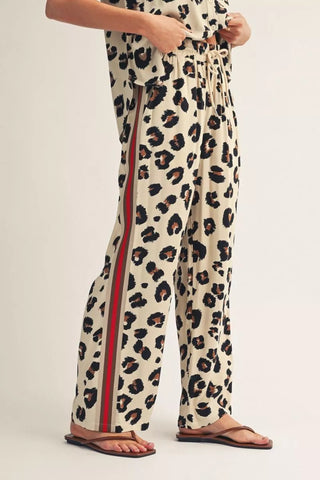 Leopard Print Red Stripe Pants