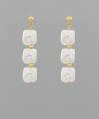 3 Square Pearl Linear Drop Earring