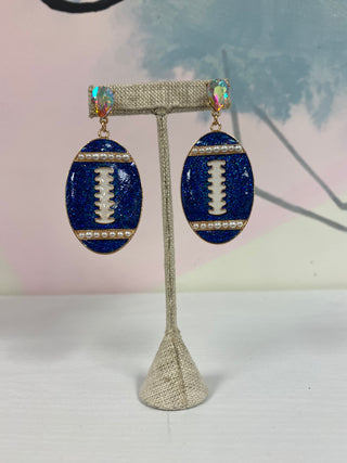 Blue Glitter Football Earrings