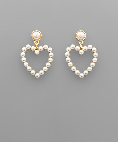 Heart Pearl Dangle Earrings Cream/Gold