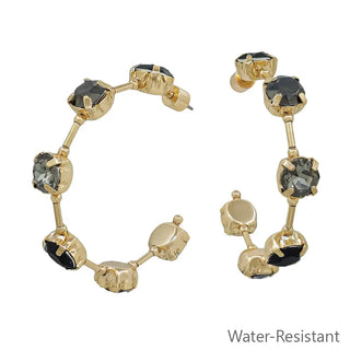 Gold Bar with Black Crystal Hoop