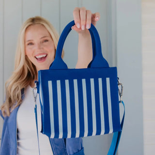 Blue Striped Structured Tote