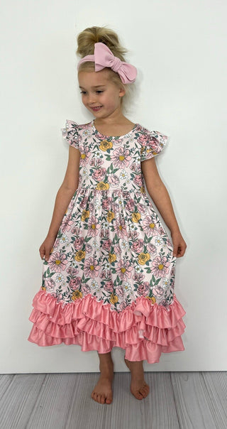 Coral Rose Girls Maxi Dress