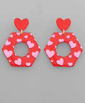 Heart Print Octagon Earrings