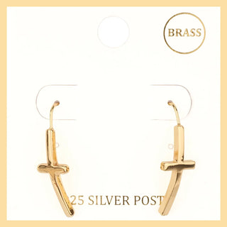 Gold Fishhook Cross Earring