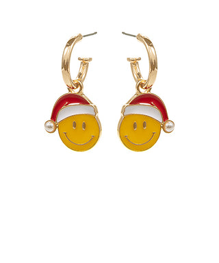 Santa Hat Happy Face Earrings