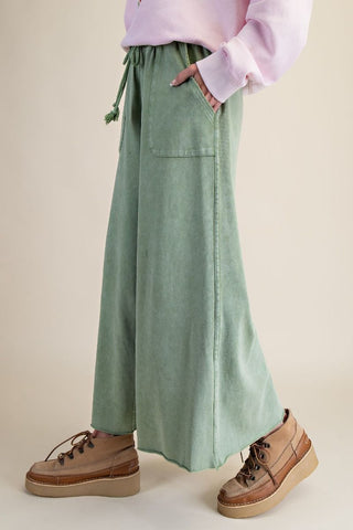 Juniper Green Washed Terry Wide Leg Pant