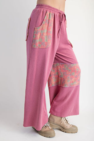 Boho Red Print Mineral Wash Pant