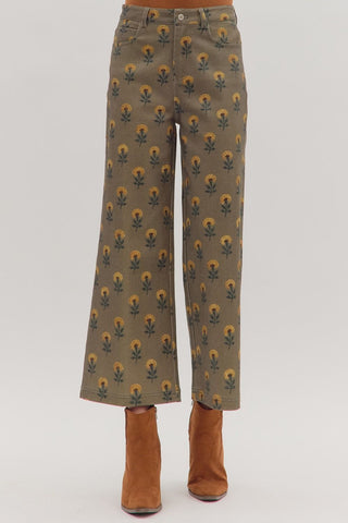 Botanical Print Wide Leg Pants