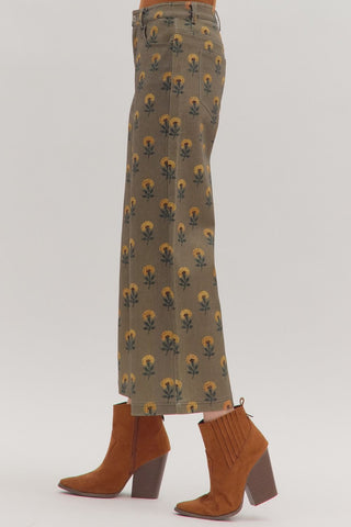 Botanical Print Wide Leg Pants