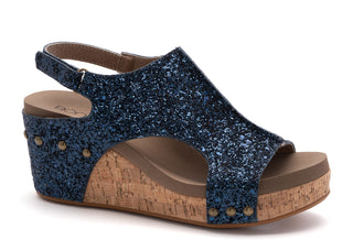 Corkys Carley Navy Glitter Wedge