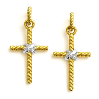 Gold Twist Cross Earring with Silver Accent