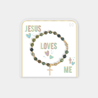 Green Turquoise Jesus Loves Me Bracelet