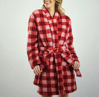 Pink & Wine Plaid Sherpa Robe