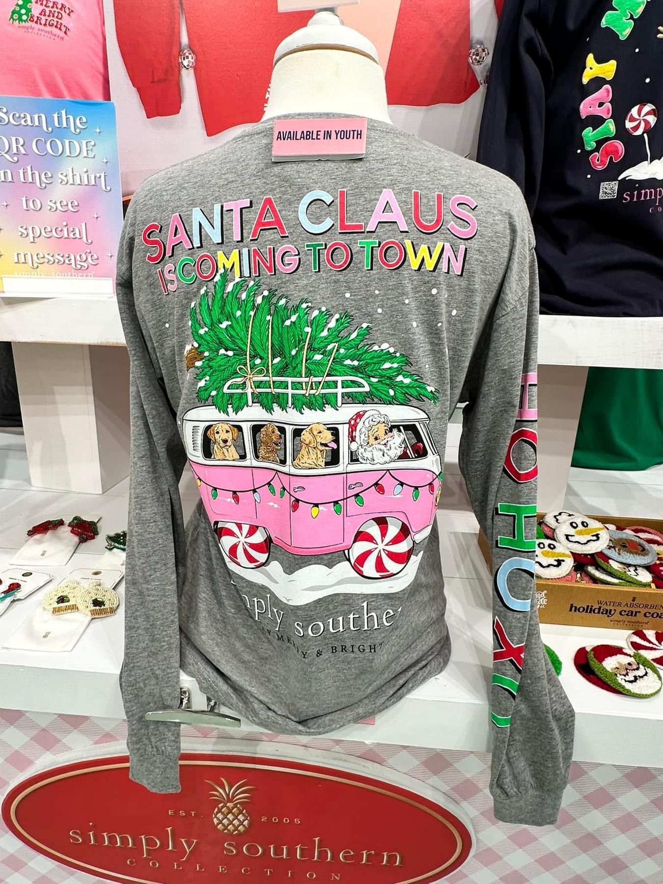 Simply Southern LS Grey Santa Claus is Coming To Town Tee (September ETA)