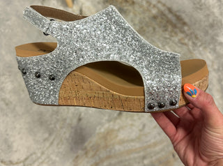 Corkys Carley Silver Glitter Wedge