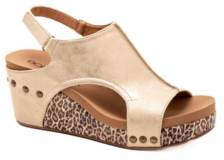 Corkys Carley Gold Metallic Leopard Wedge