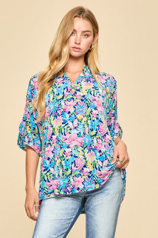 Dear Scarlett Lizzy Breeze Navy Slit Sleeve Top