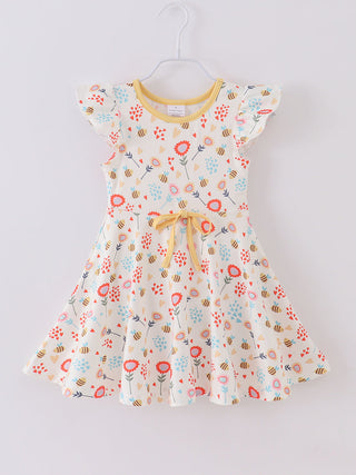 Girls Floral Bee Ruffle Dress