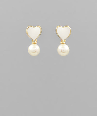 LInked Pearl Heart Earrings White