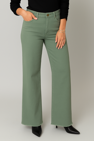 Olive Green Wide Leg Fray Hem Jean