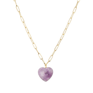 Gold Chain with Purple/Lavender Natural Stone Heart 16"-18" Necklace