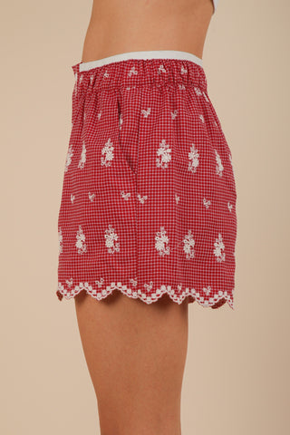 Red Embroidered Boxer Short