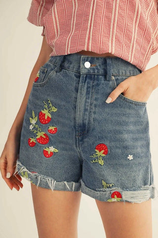 Strawberry Patch Denim Shorts