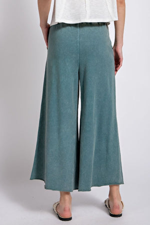 Teal Washed Terry Knit Wide Leg Pant