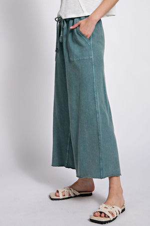 Teal Washed Terry Knit Wide Leg Pant