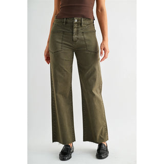 Mica High Rise Wide Leg Ankle - Olive Green