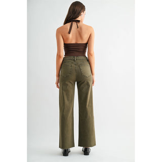 Mica High Rise Wide Leg Ankle - Olive Green