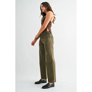 Mica High Rise Wide Leg Ankle - Olive Green
