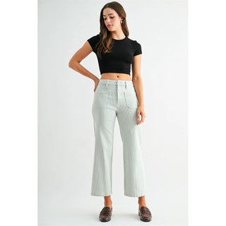 Mica High Rise Wide Leg Cropped Stripe - Sage/White